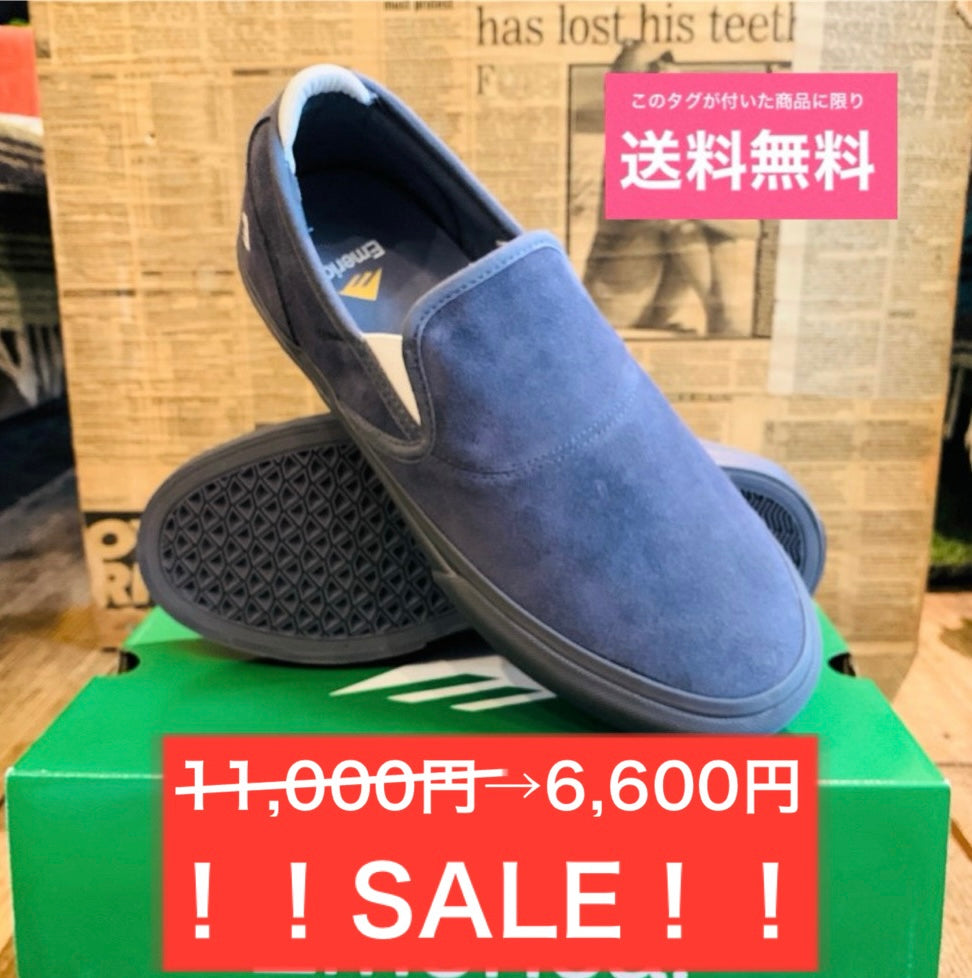 送料無料 SALE商品 スケシュー スリッポン EMERICA エメリカ WINO G6 SLIP-ON 26.5ｃｍ 27ｃｍ BLUE 青  スケボー 靴 人気ブランド 全国通信販売可能