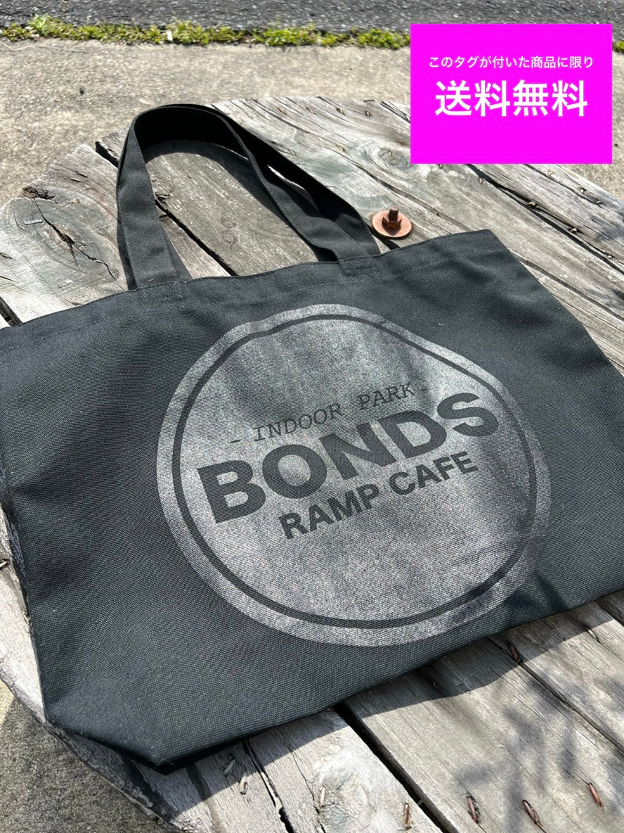 送料無料 BONDSRAMPCAFE オリジナル トートバッグ BLACK 黒 ロゴ入り 通勤通学 カバン 大きめ BMX スケートボード ■