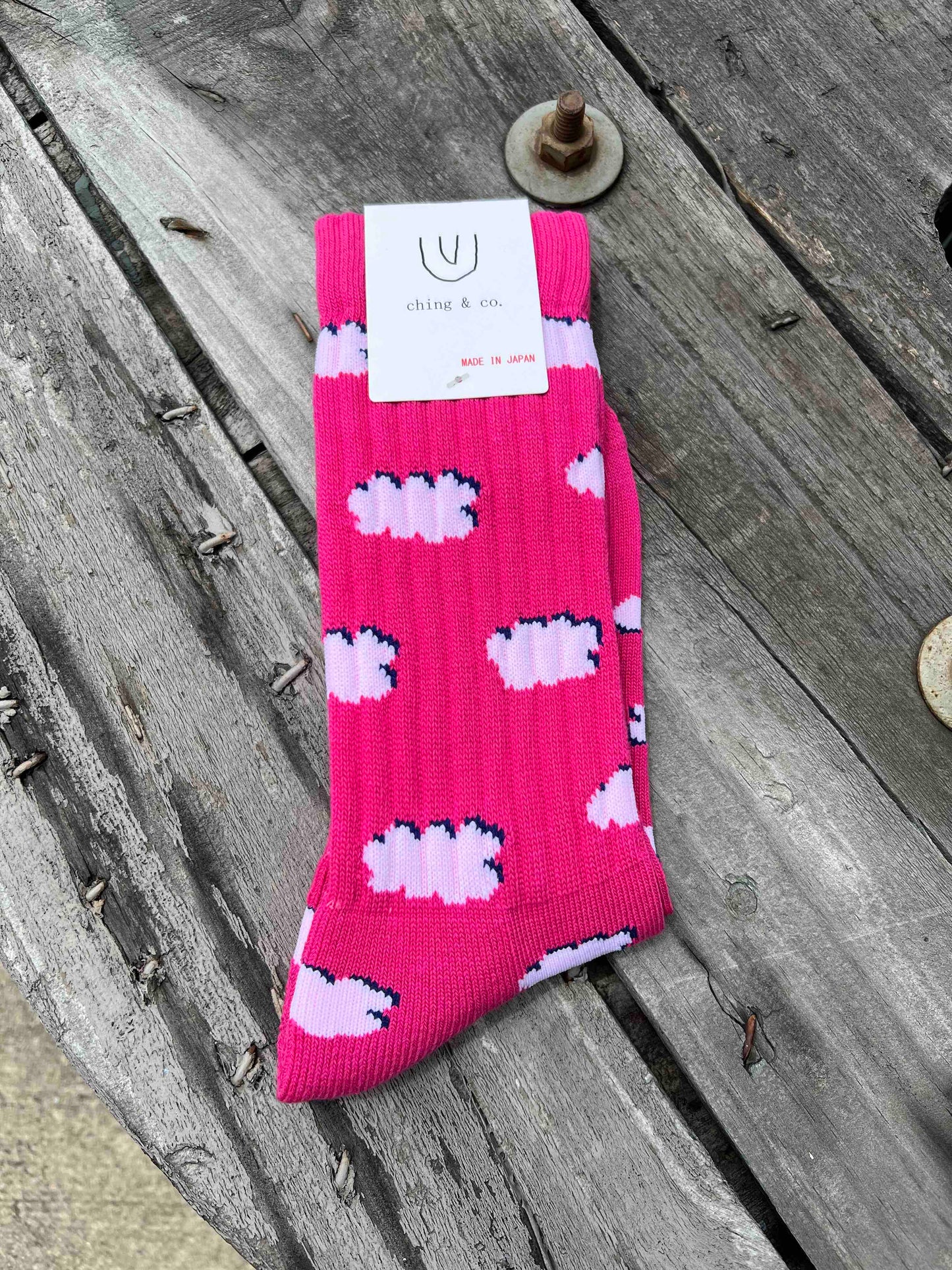 ★送料無料 BMX SKATEBOARD ソックス ching&co. "ひつじ雲 -pink-" Socks ピンク スケートボード オシャレ ■■