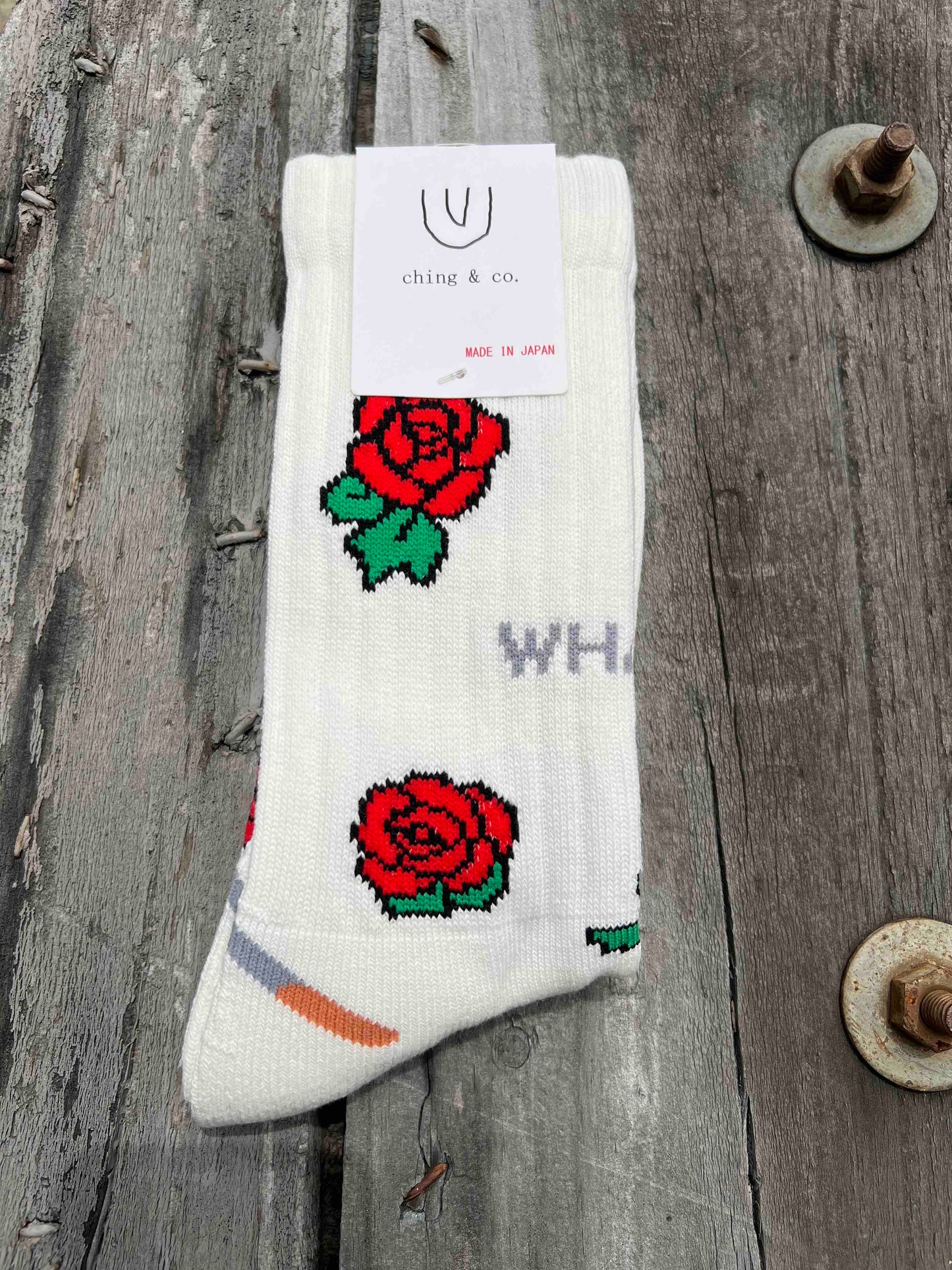 送料無料 BMX SKATEBOARD ソックス ching&co. "ROSE -white-" Socks 白 チンアンドコー スケートボード ■■