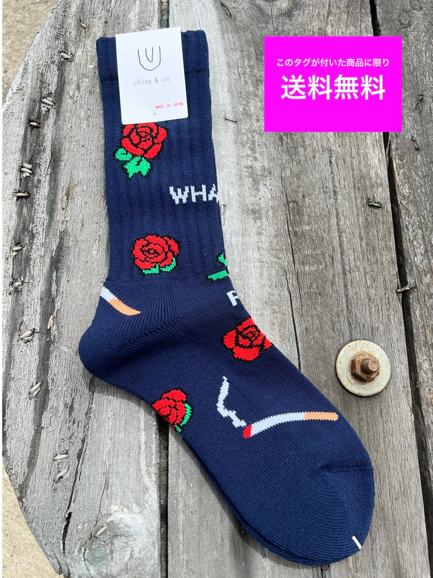 送料無料 BMX SKATEBOARD ソックス ching&co. "ROSE -navy-" Socks ネイビー チンアンドコー スケートボード ■■