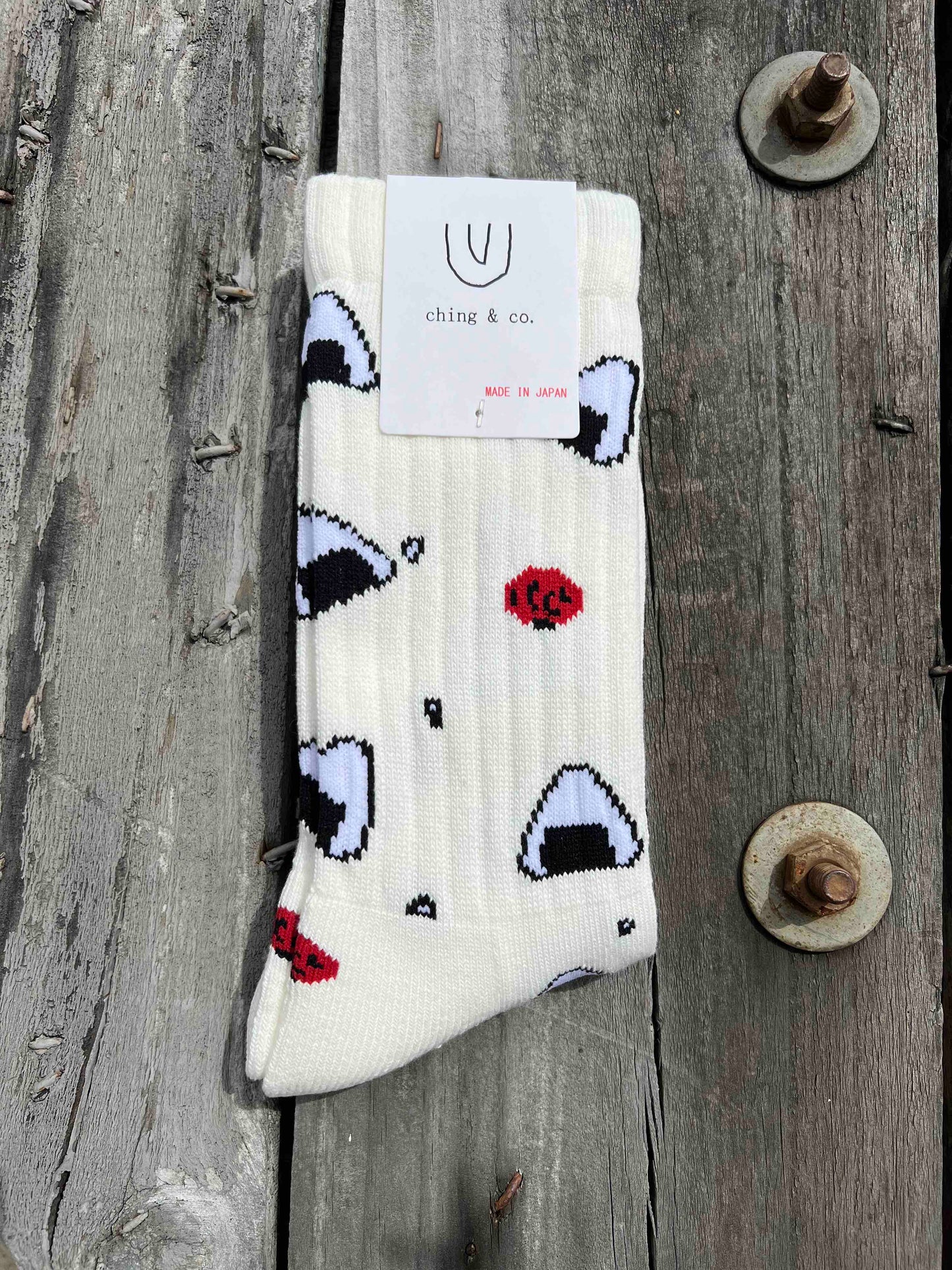 送料無料 BMX SKATEBOARD ソックス ching&co. "ONIGIRI -white-" Socks 白 チンアンドコー スケートボード ■■