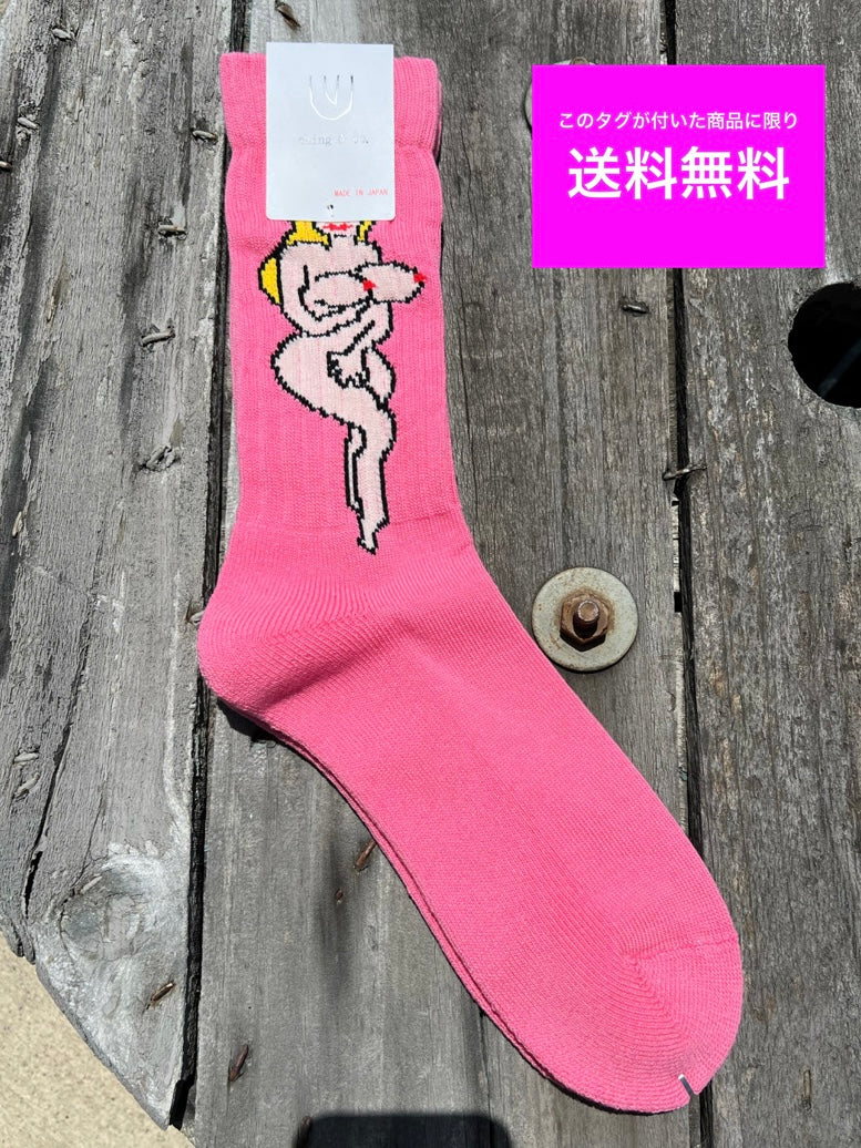 送料無料 BMX SKATEBOARD ソックス ching&co. "裸婦&TOUGH -pink-" Socks ピンク チンアンドコー スケートボード ■■