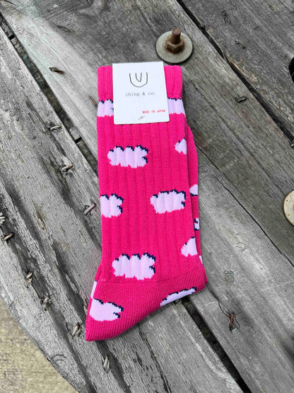 ★送料無料 BMX SKATEBOARD ソックス ching&co. "ひつじ雲 -pink-" Socks ピンク スケートボード オシャレ  ■■