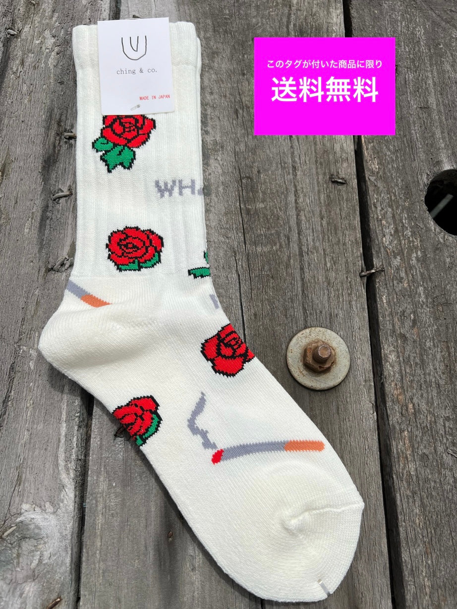 送料無料 BMX SKATEBOARD ソックス ching&co. "ROSE -white-" Socks 白 チンアンドコー スケートボード ■■