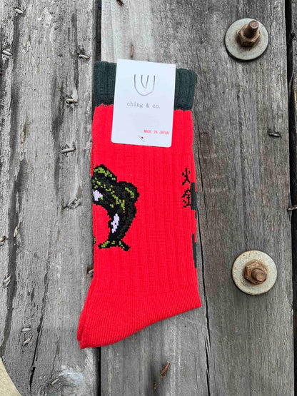 送料無料 BMX SKATEBOARD ソックス ching&co. "爆釣 -black bass- " Socks レッド チンアンドコー スケートボード ■■