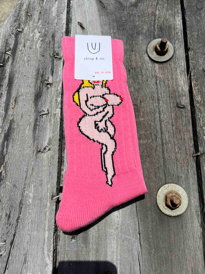 送料無料 BMX SKATEBOARD ソックス ching&co. "裸婦&TOUGH -pink-" Socks  ピンク チンアンドコー スケートボード ■■